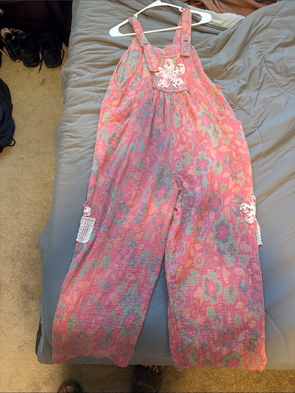 POL Pink Floral Jumpsuit with Lace Appliques